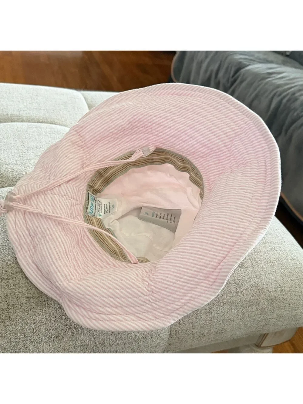 Coolibar Girls UPF 50+ Sun Hat Pink White S/M Beach Travel